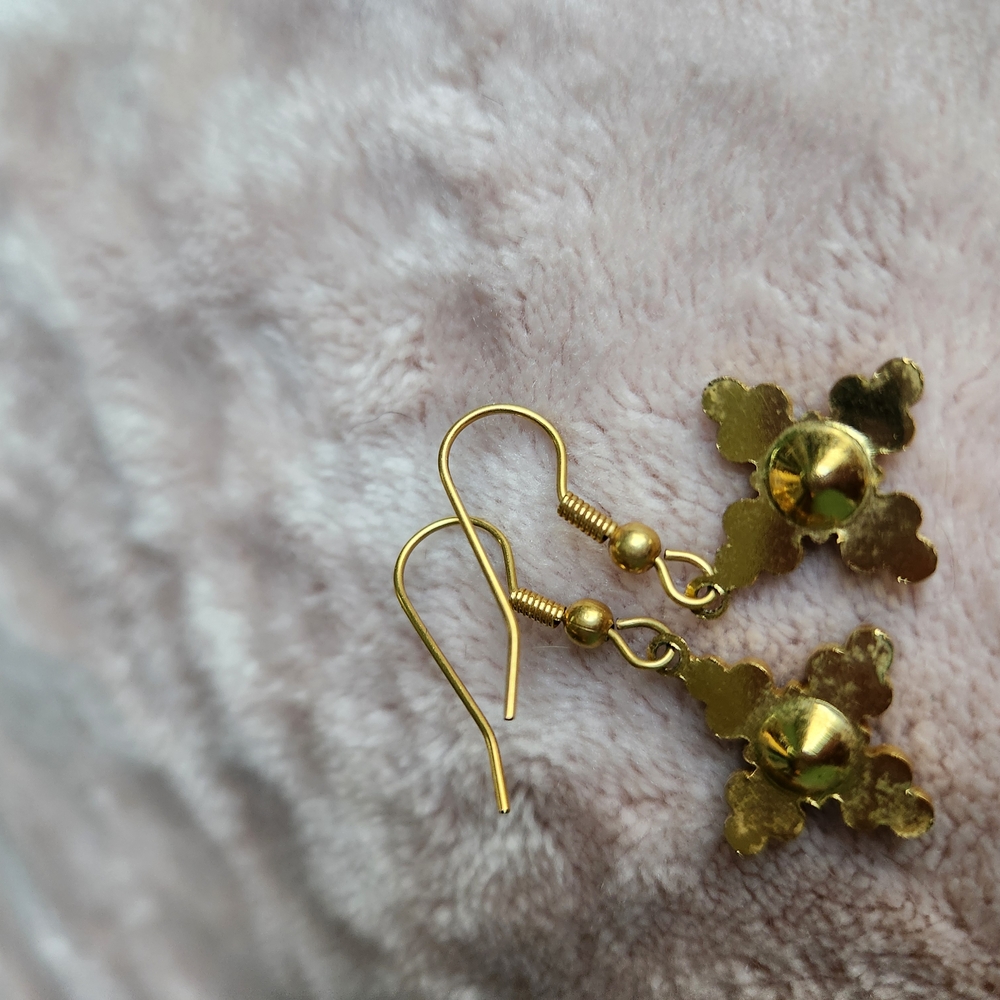 Gold Green Earrings Crystal Accents - Picture 3 of 6